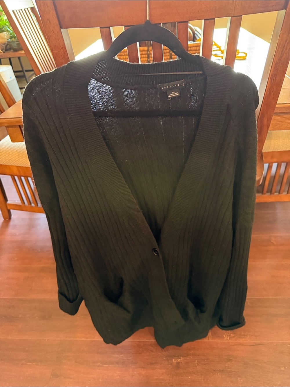 Sanctuary Black Ribbed V-Neck Button Cardigan